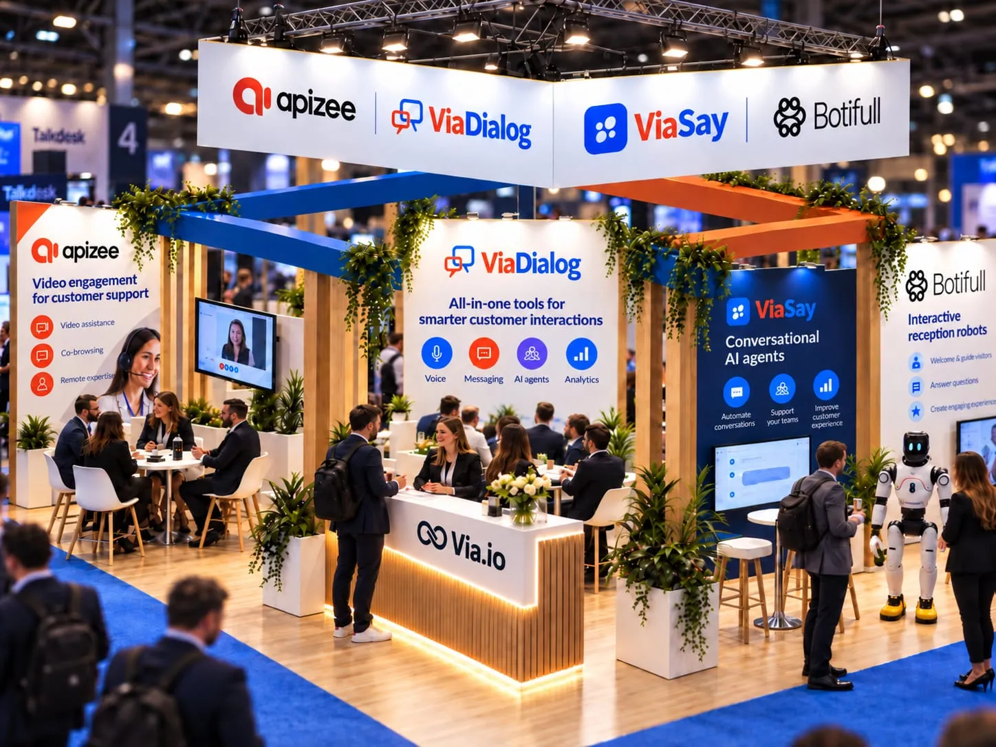 The Apizee, ViaDialog, ViaSay and Botifull stand at a trade show